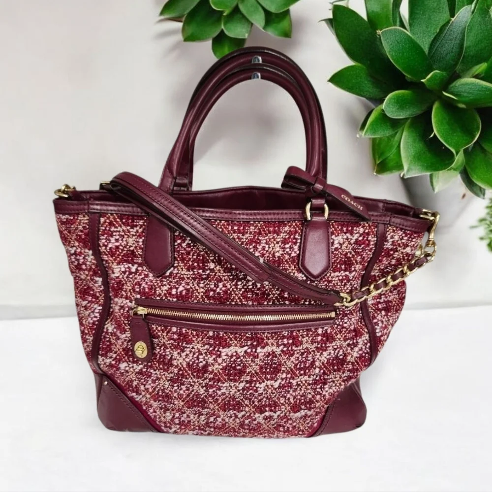 💜▪️ Coach▪️ Purple Poppy Tweed Quilted Boucle Blaire Crossbody Tote Bag